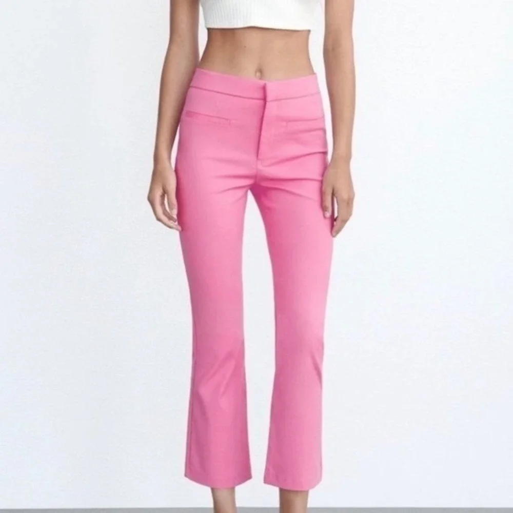 Zara Bootcut Pink Pants Mid-rise Stretch Chinos Mini Flare Pink - Large